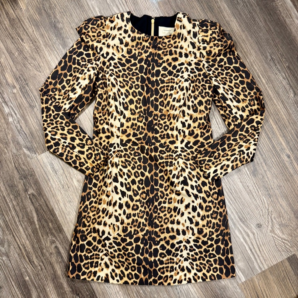 Tuckernuck x India Hicks Leopard Print Puff Shoulder Mob Wife Mini Dress S